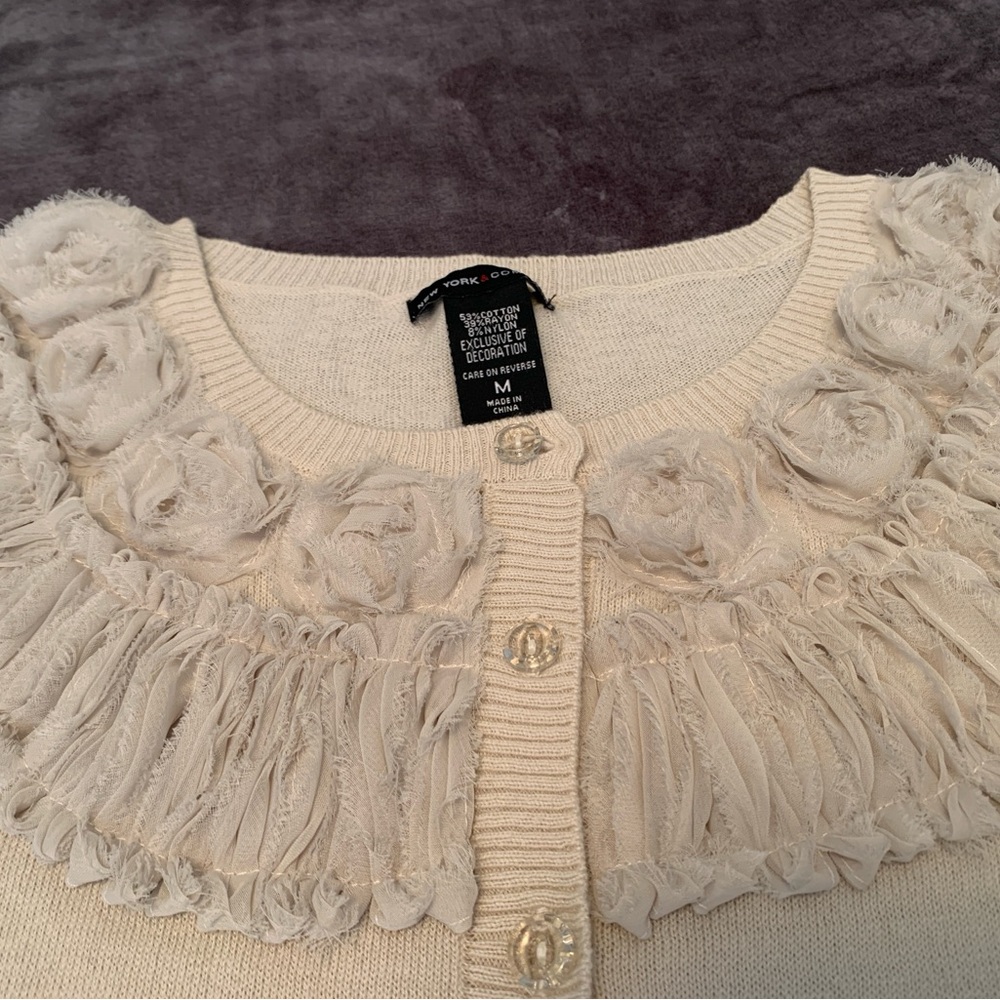 New York and Co. Ivory Floral Embellished Cardigan - Picture 10 of 11